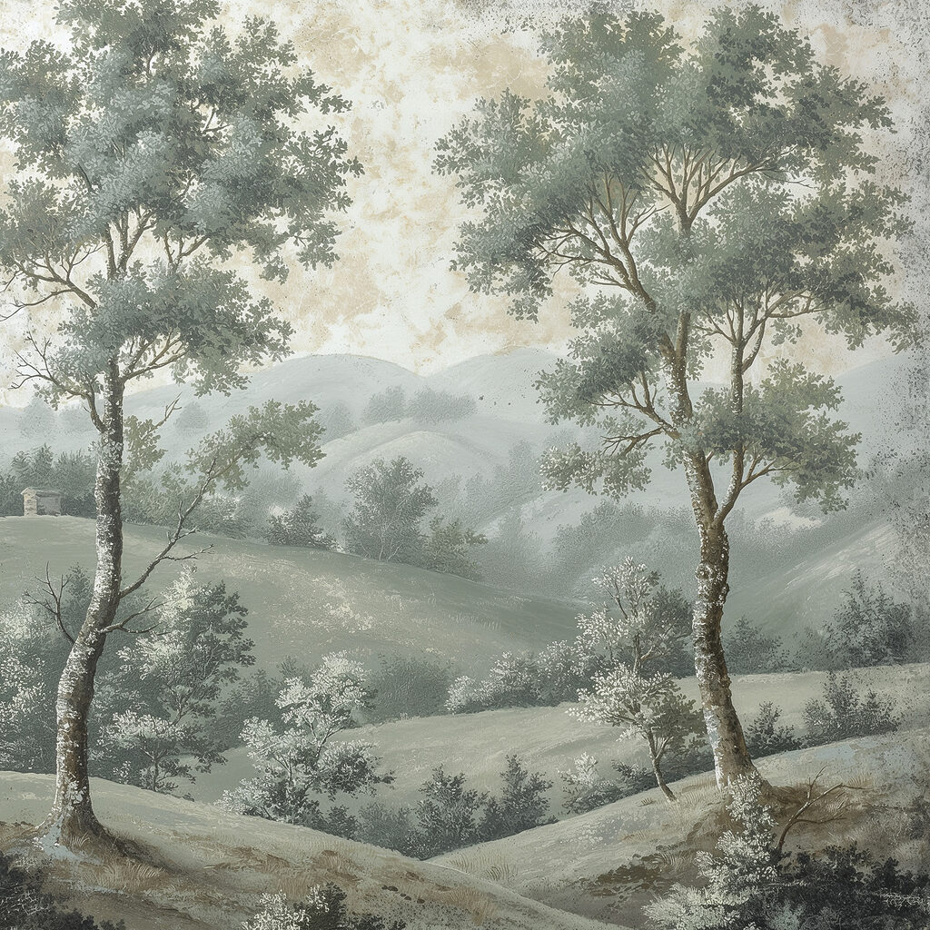 Painting of trees on a hill Painting of trees on a hill