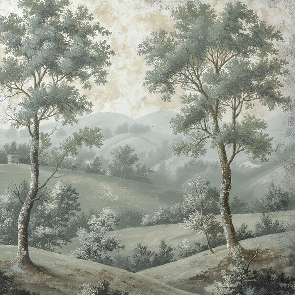 Painting of trees on a hill Painting of trees on a hill