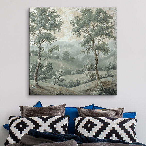 Painting of trees on a hill Painting of trees on a hill