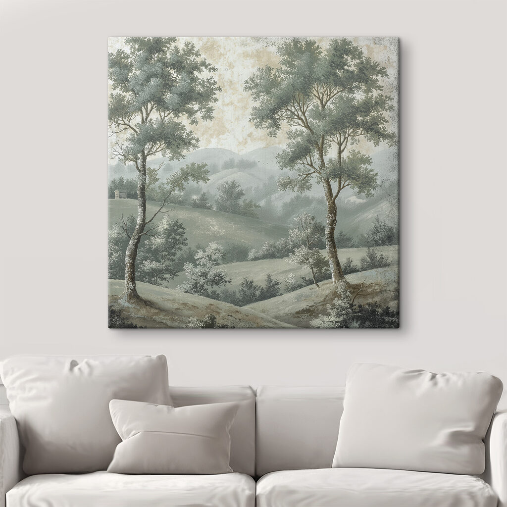 Painting of trees on a hill Painting of trees on a hill