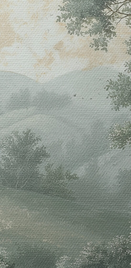 Painting of trees on a hill Painting of trees on a hill