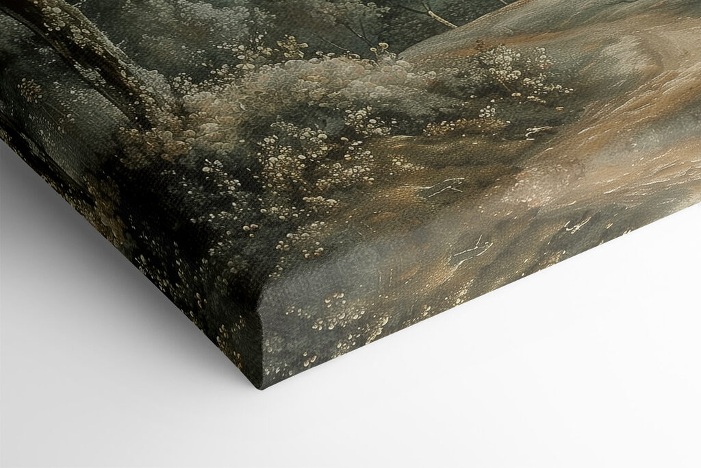 Painting of a landscape with trees and hills
