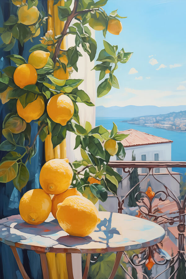 Painting of lemons on a table Painting of lemons on a table
