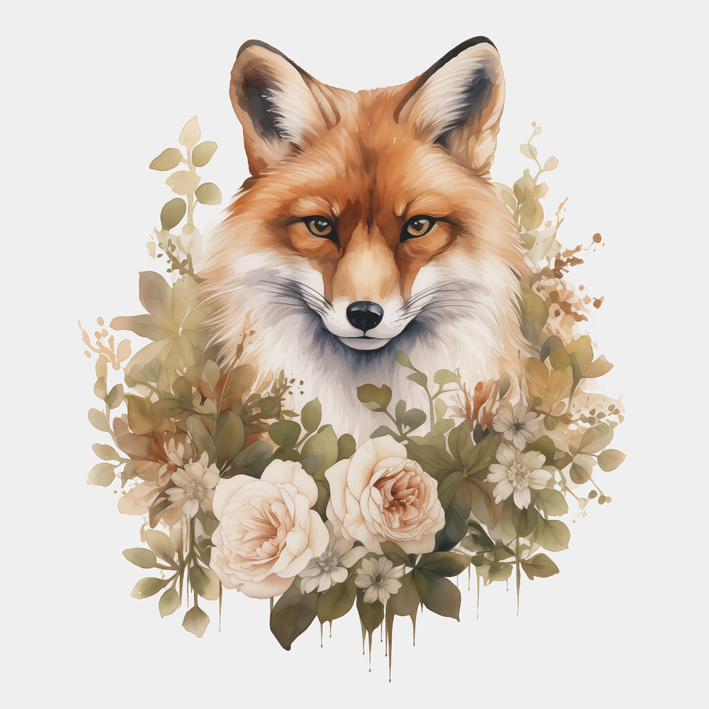 Fox with flowers around it Fox with flowers around it