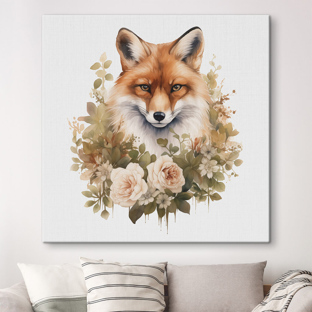 Fox with flowers around it Fox with flowers around it