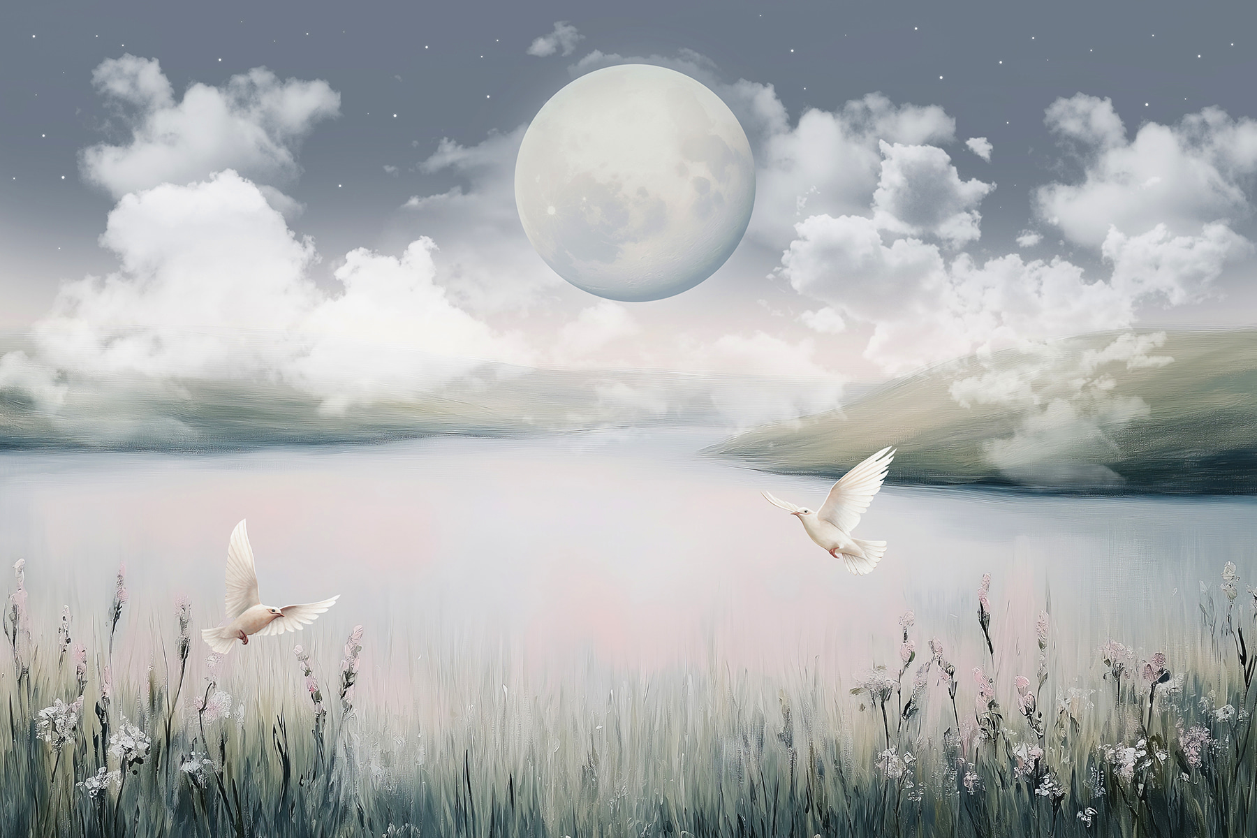 Birds flying over a lake