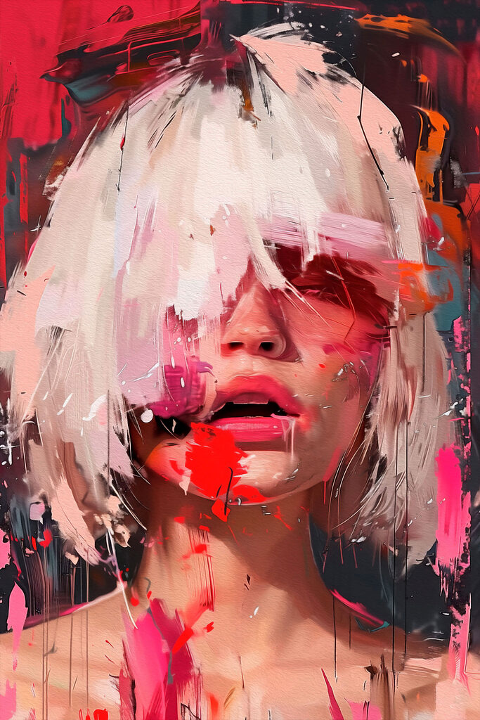 Woman with white hair and pink paint Woman with white hair and pink paint