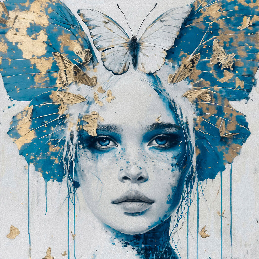 Woman with butterfly on her head Woman with butterfly on her head