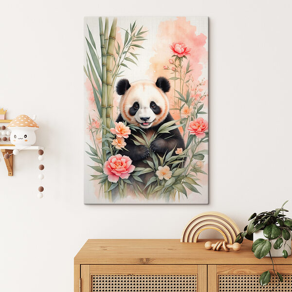 Panda bear with flowers and bamboo Panda bear with flowers and bamboo