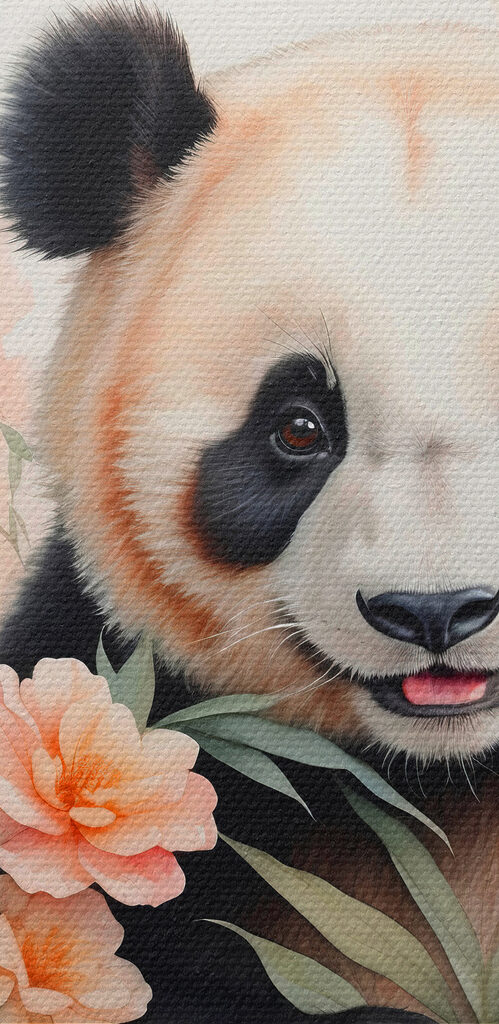 Panda bear with flowers and bamboo Panda bear with flowers and bamboo