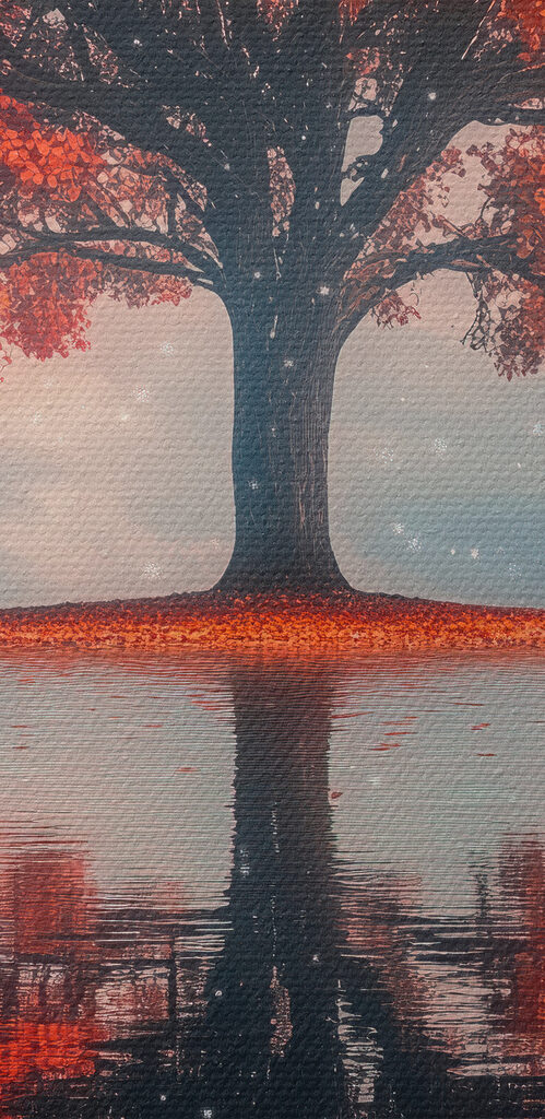 Tree with orange leaves on it