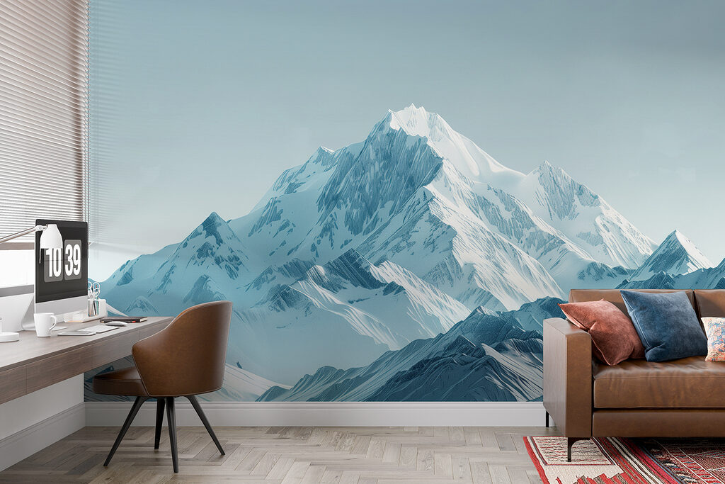 Snowy mountain range with blue sky Snowy mountain range with blue sky