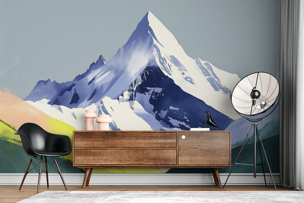 Mountain with snow and green hills