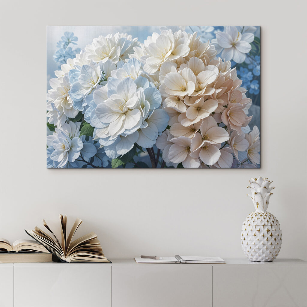 Group of white and blue flowers Group of white and blue flowers