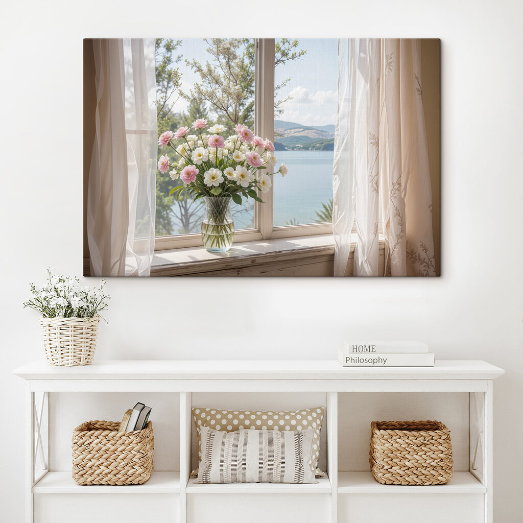 Vase of flowers in front of a window Vase of flowers in front of a window