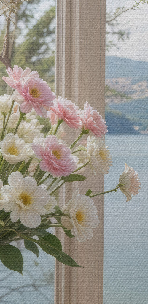 Vase of flowers in front of a window Vase of flowers in front of a window