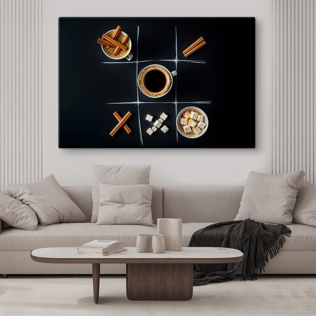 Tic tac toe game with coffee and marshmallows