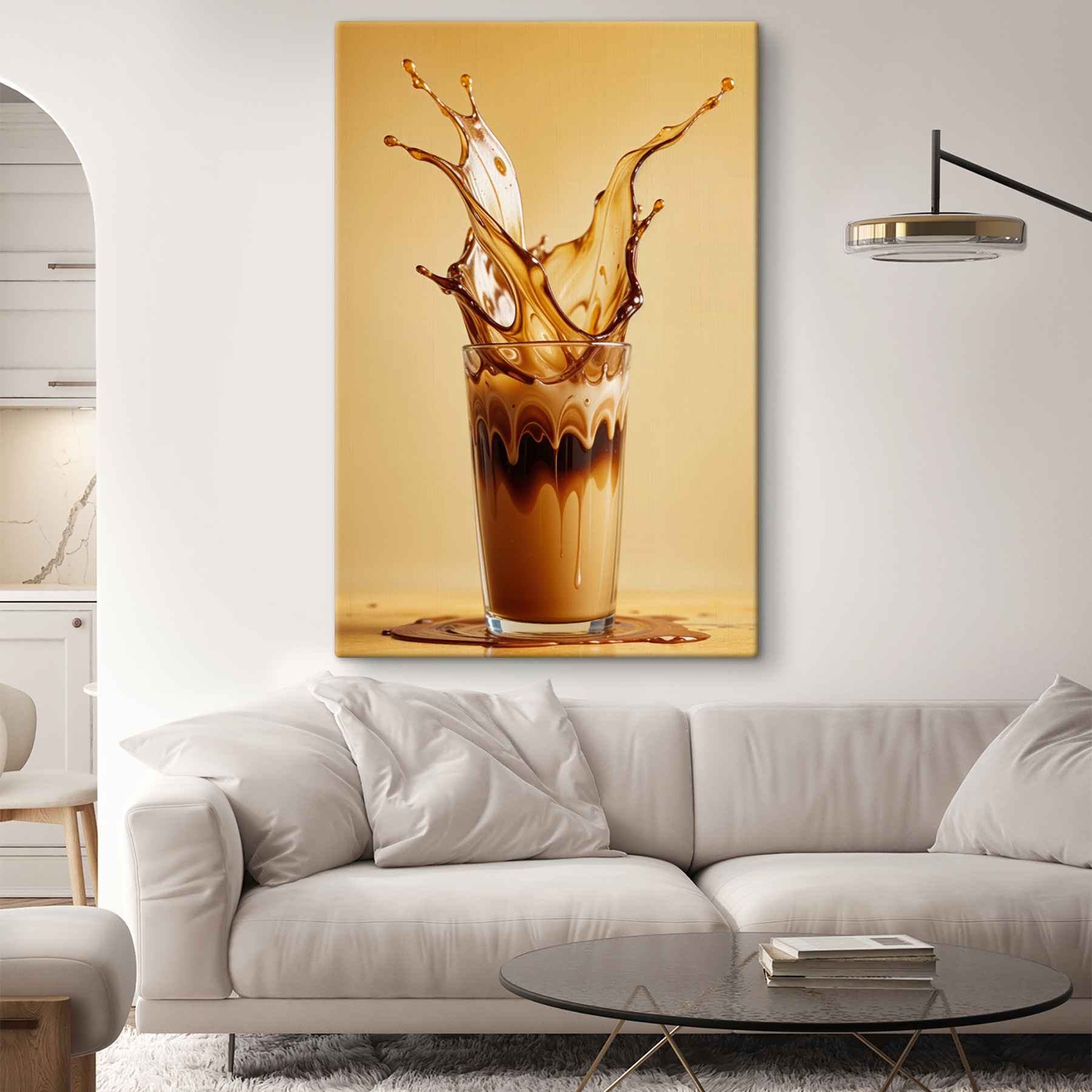 Glass of liquid with brown liquid splashing out