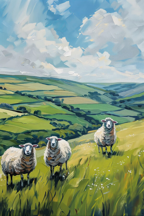 Group of sheep on a grassy hill Group of sheep on a grassy hill