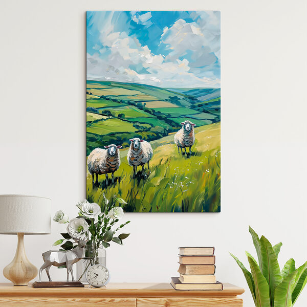 Group of sheep on a grassy hill Group of sheep on a grassy hill