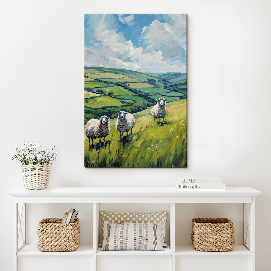 Group of sheep on a grassy hill Group of sheep on a grassy hill
