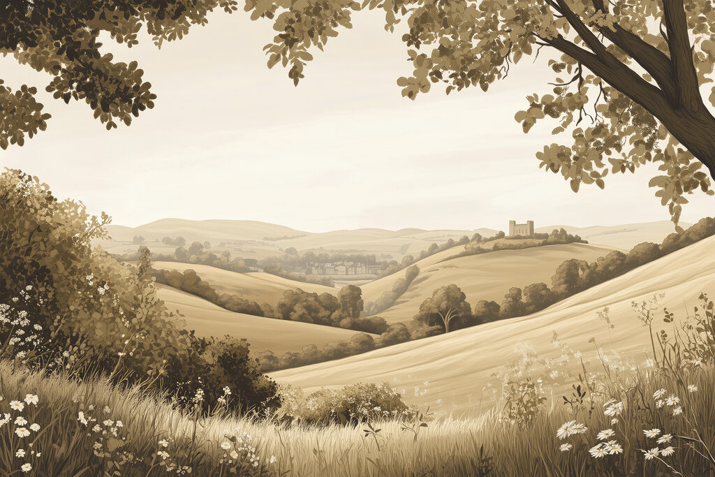 Landscape with hills and trees