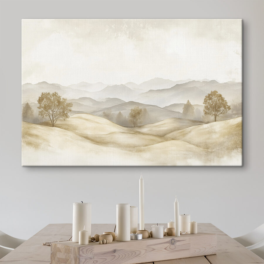 Landscape of hills with trees and mountains in the background Landscape of hills with trees and mountains in the background