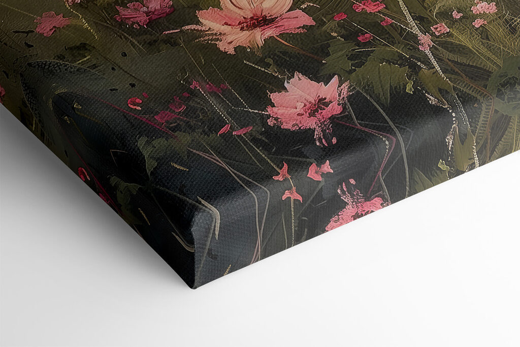 Painting of a field of pink flowers