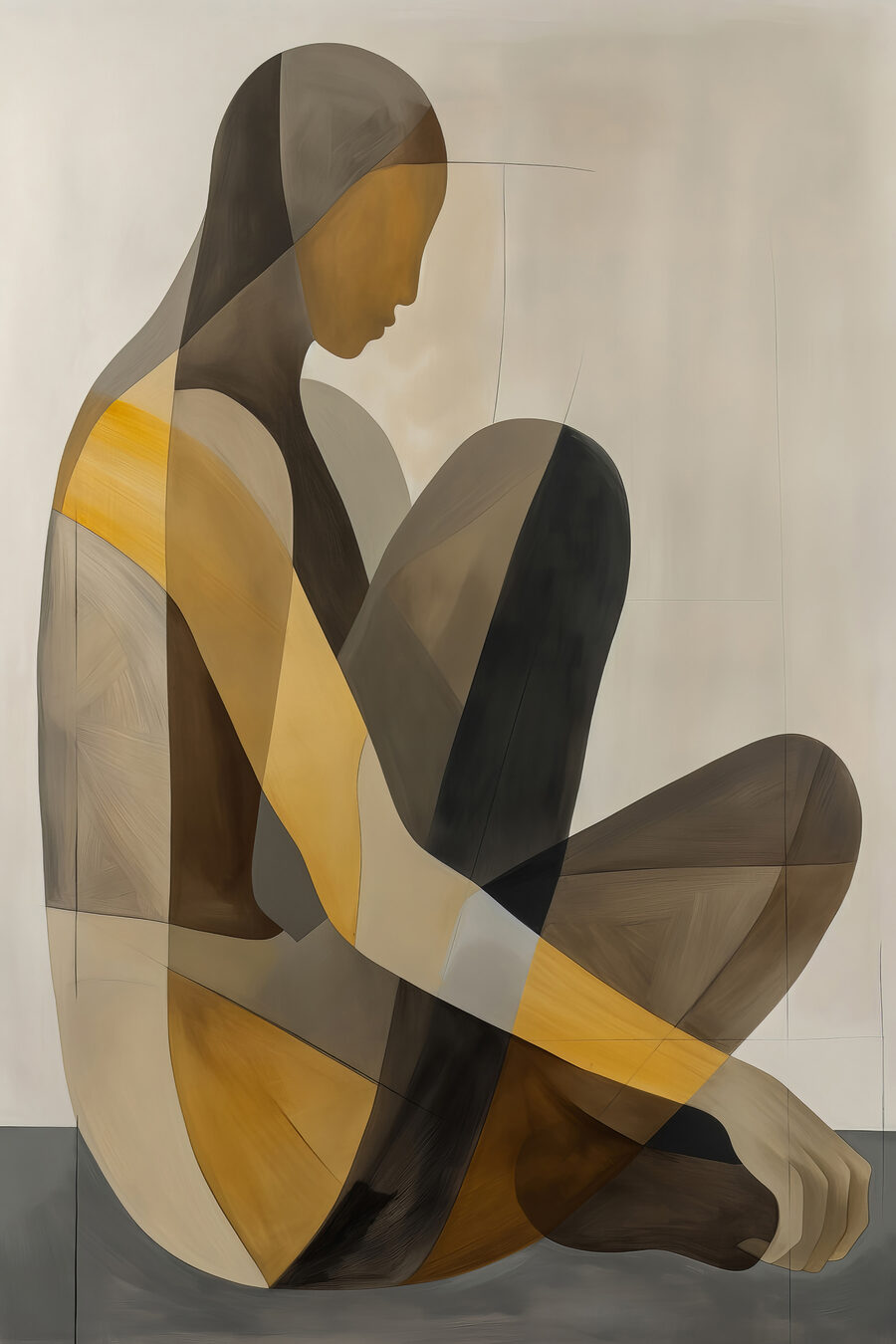 Painting of a woman sitting down Painting of a woman sitting down