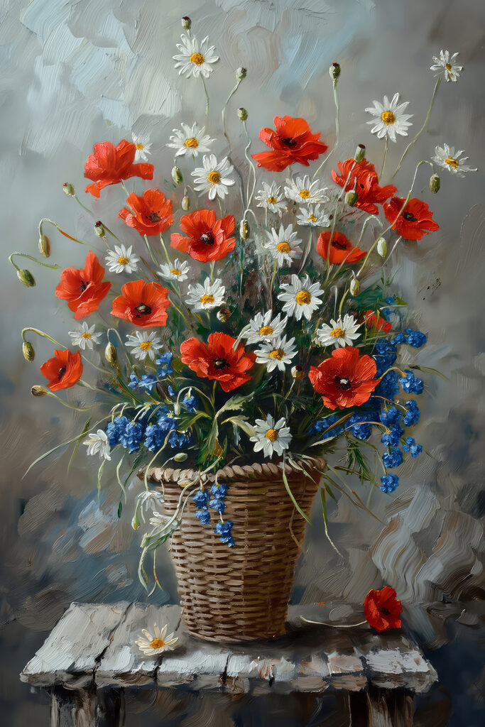 Painting of flowers in a basket