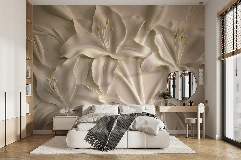 White flower carving on a wall White flower carving on a wall