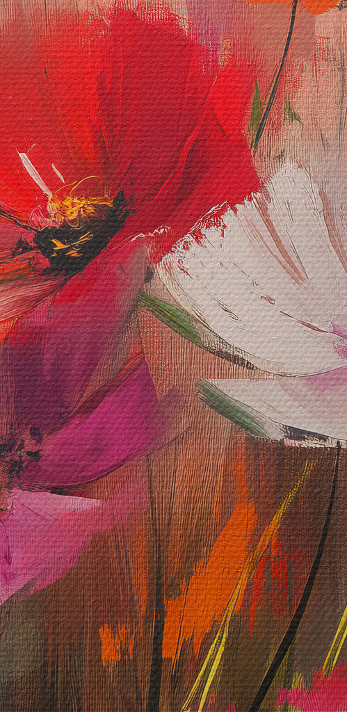 Painting of flowers on a glass surface