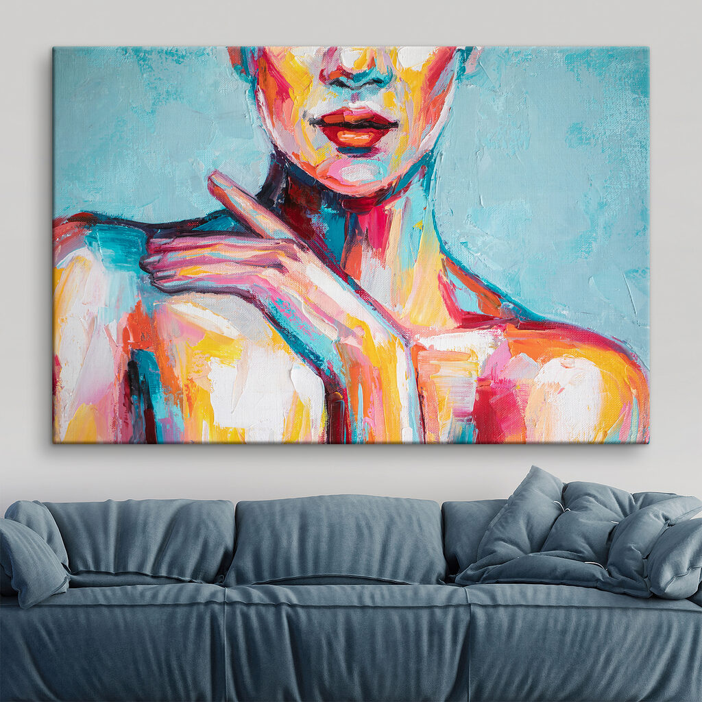 Painting of a woman with her hand on her shoulder