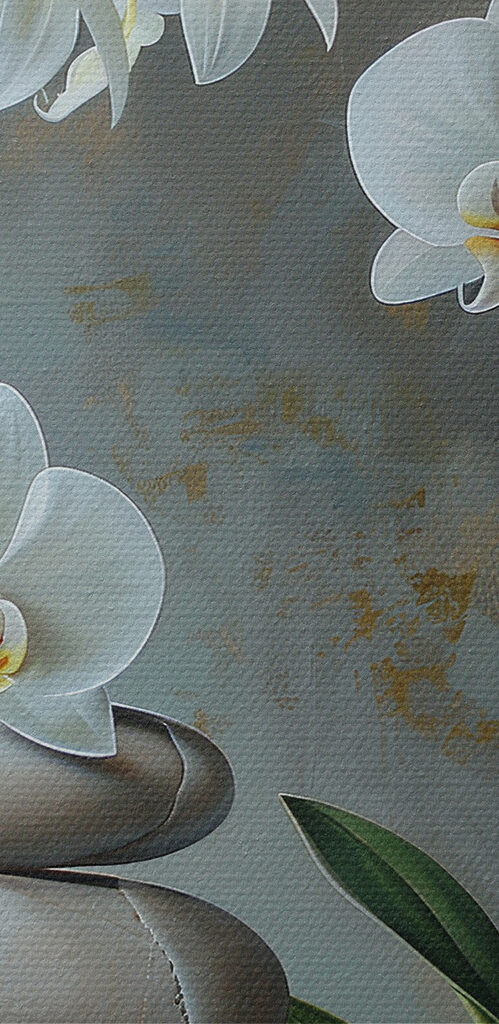 Painting of a plant and a stack of rocks