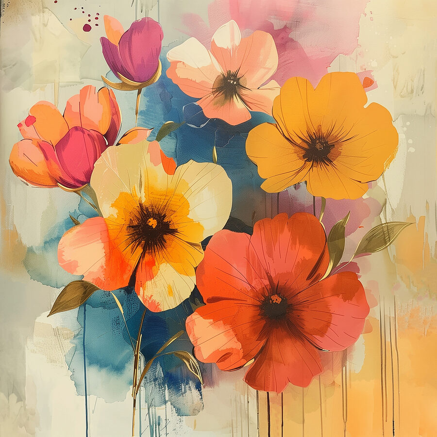 Painting of flowers on a wall Painting of flowers on a wall