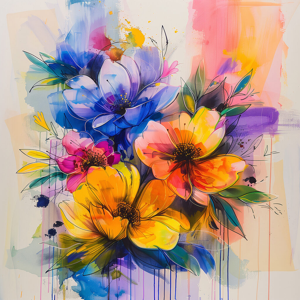 Painting of flowers on a white background Painting of flowers on a white background