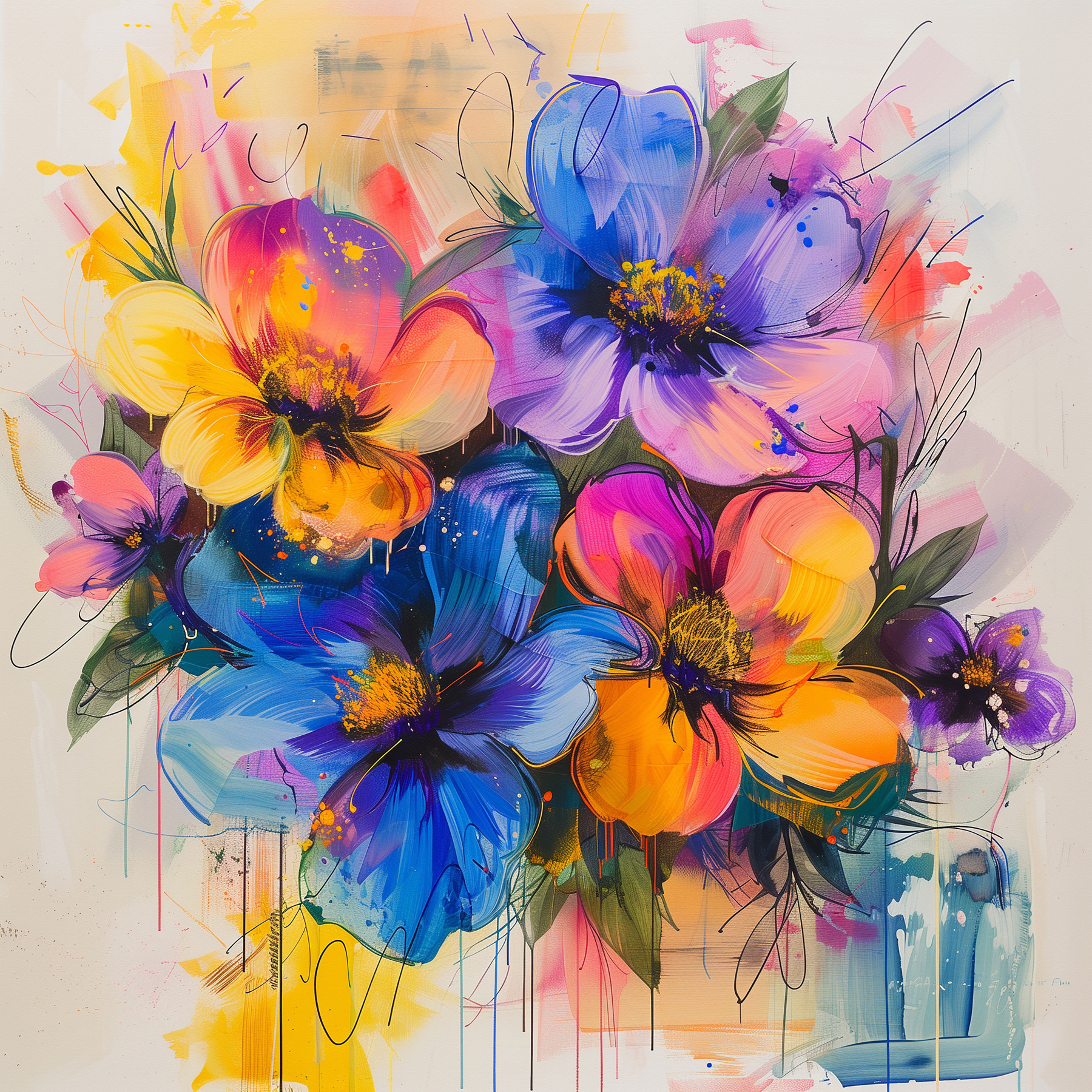 Painting of flowers on a white surface Painting of flowers on a white surface