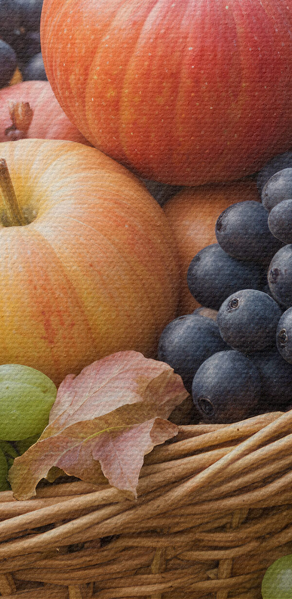 Basket of fruit with leaves Basket of fruit with leaves