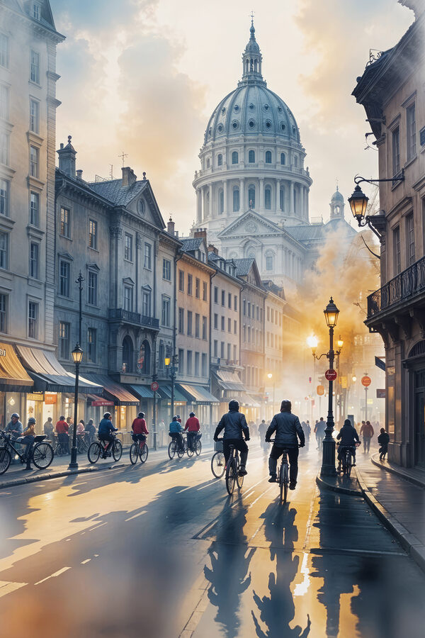Group of people riding bicycles in a city Group of people riding bicycles in a city