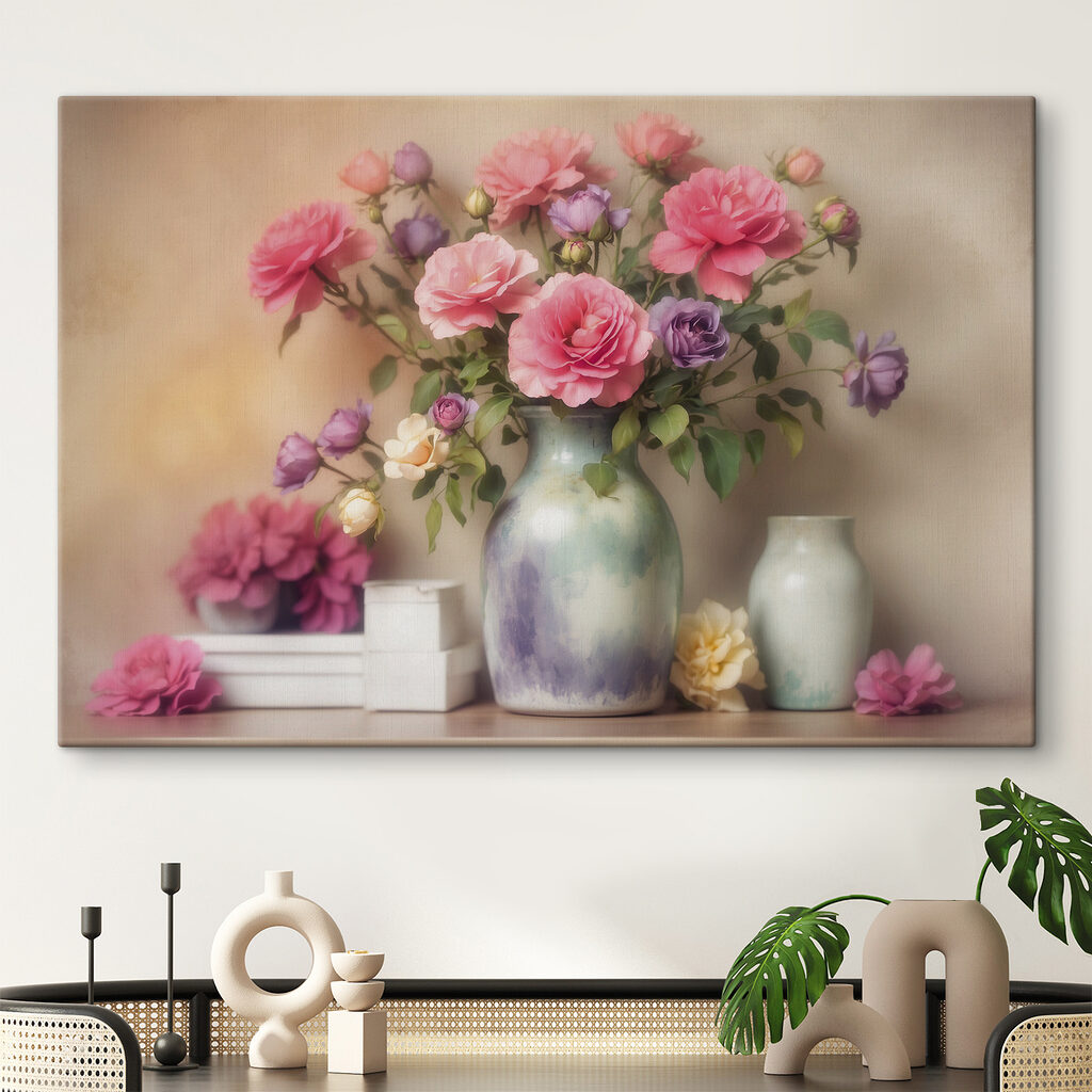 Vase with flowers on a shelf Vase with flowers on a shelf