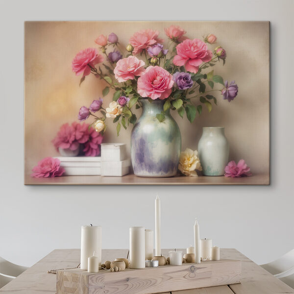 Vase with flowers on a shelf Vase with flowers on a shelf