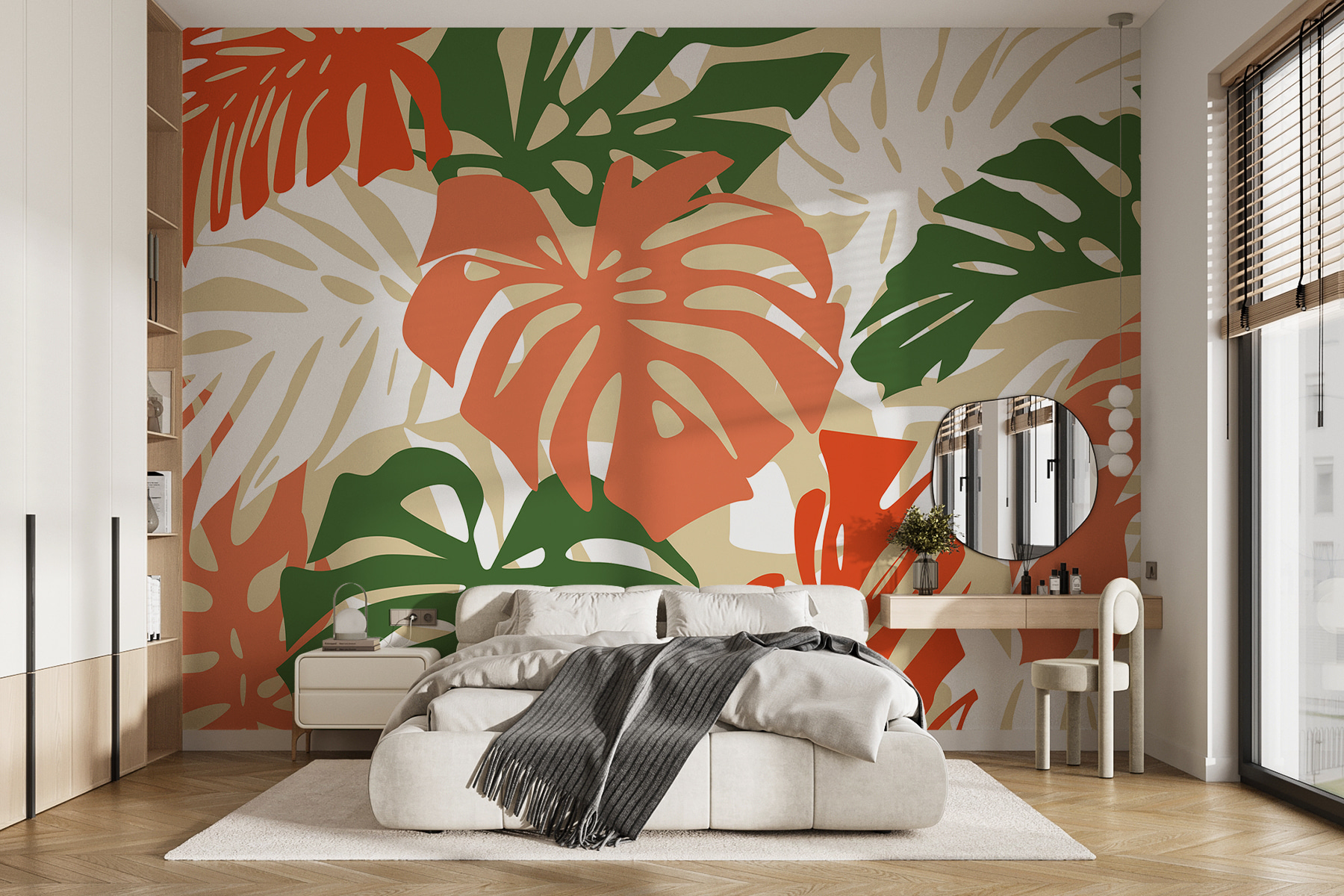 Pattern of leaves on a white background