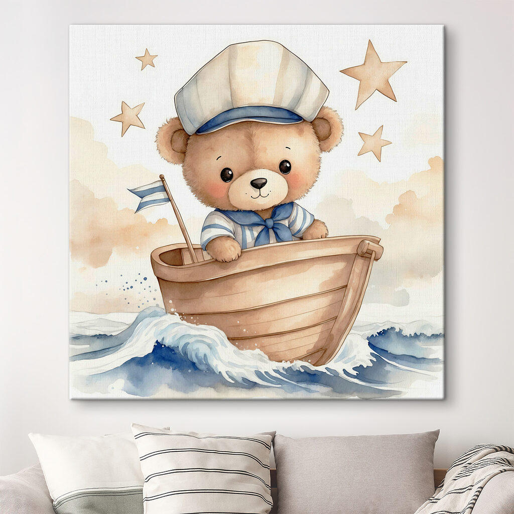 Watercolor of a teddy bear in a boat Watercolor of a teddy bear in a boat