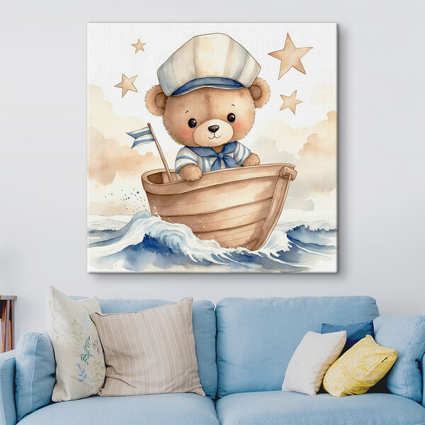 Watercolor of a teddy bear in a boat Watercolor of a teddy bear in a boat