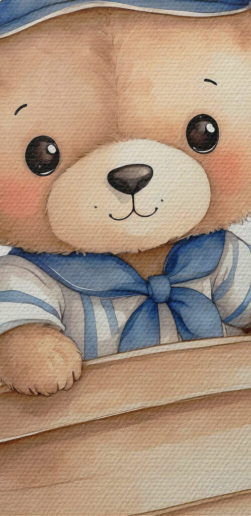 Watercolor of a teddy bear in a boat Watercolor of a teddy bear in a boat