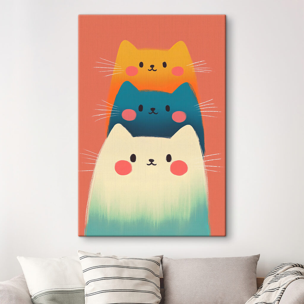 Group of cats on a pink background
