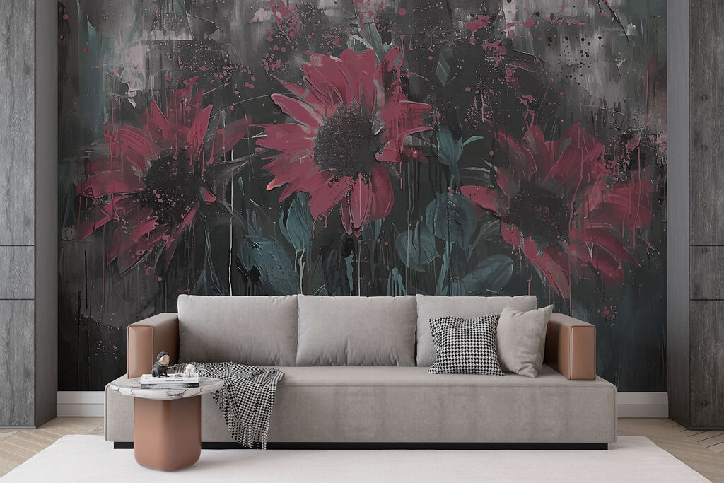 Painting of flowers on a wall Painting of flowers on a wall