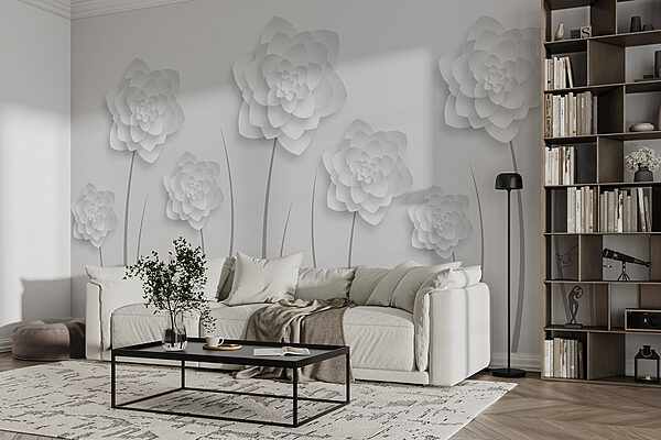 White paper flowers on a white background White paper flowers on a white background