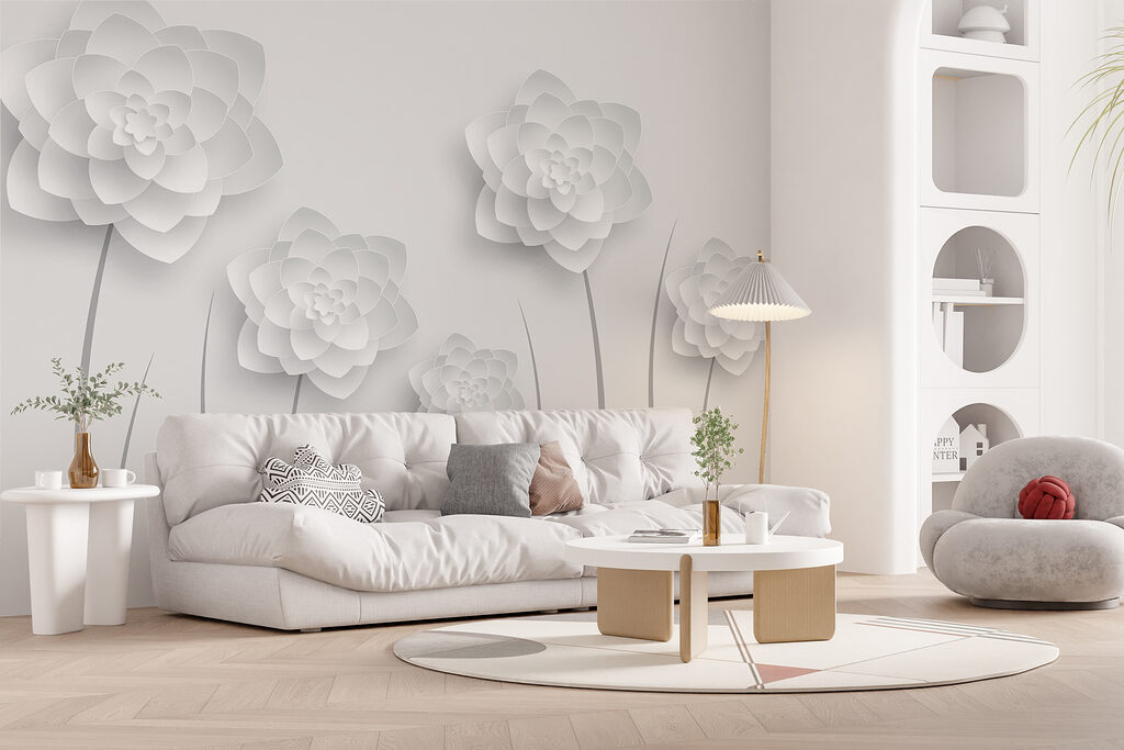 White paper flowers on a white background White paper flowers on a white background