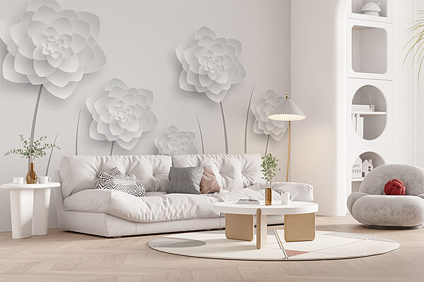 White paper flowers on a white background White paper flowers on a white background